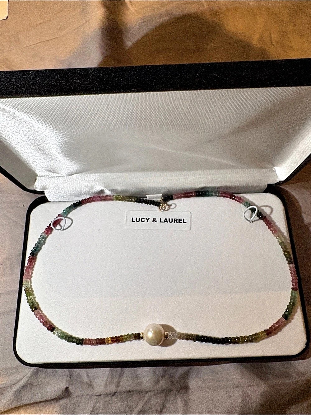 Lucy & Laurel Natural multicolor tourmaline in 14k solid gold clasp and gold wir